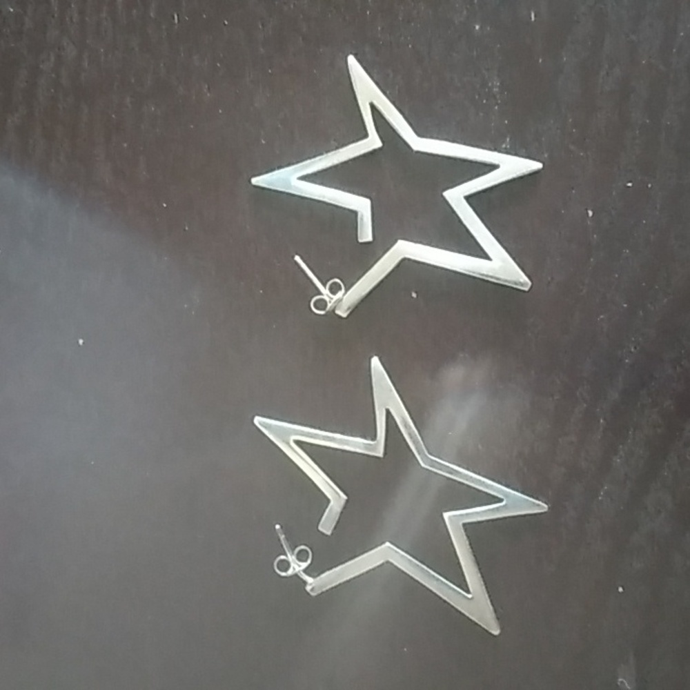 Big Statement Silver Star Earrings - image 1